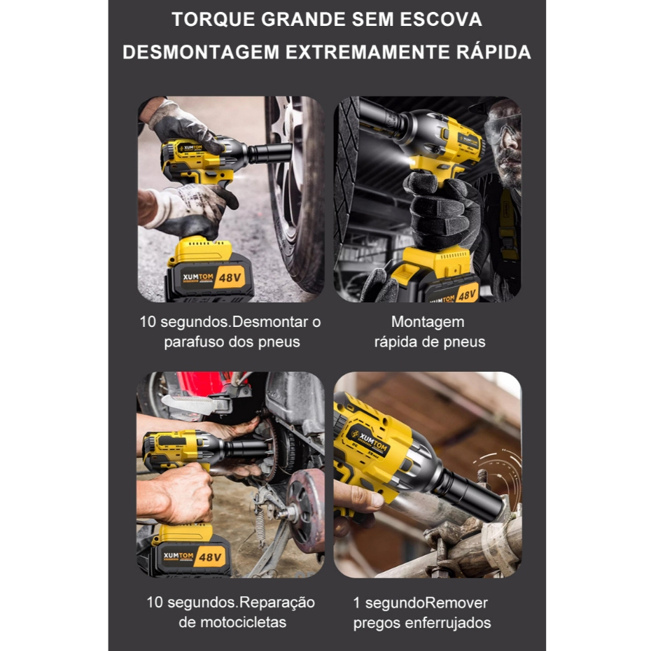 Chave de Impacto Elétrica 350NM Parafusadeira Furadeira 48V Brushless Com 2 Bateria 48V Dual voltage