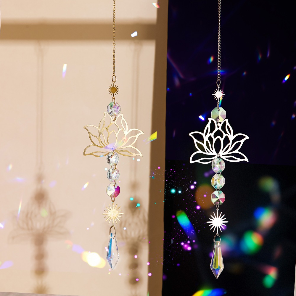 Decoração do quarto Metal lótus cristal vento carrilhão Sun Catcher decoração do jardim carrilhão de vento decoração cur