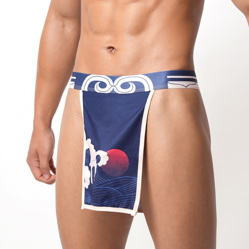Homem Tangas De Seda Gelo Masculino Impresso Tecido Cuecas Duas Peças Estilo Sumô Roupa Interior Jockstrap Lingerie G-St
