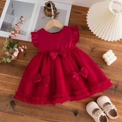 Verão Novo Arco Chiffon Bebê Menina Vestido De Princesa , Roupas Infantis Doces E Fofas Adequadas Para Aniversários (9 M