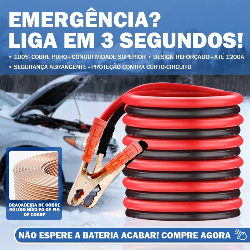 Cabo Carga Bateria de Cobre Total 3/2.5m 1200/800 Amperes 12mm Chupeta Automotivo