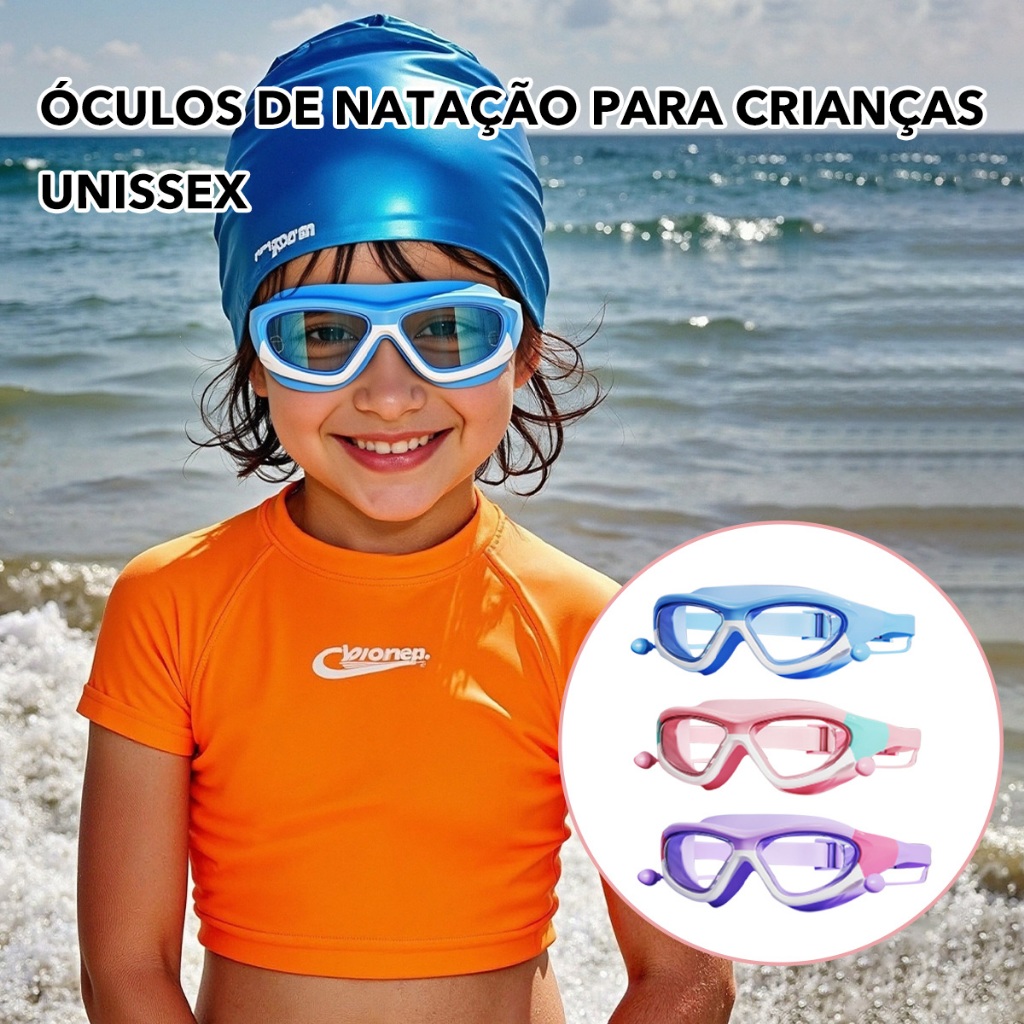 Óculos de Natação Infantil com Protetor de Orelha - À Prova d'Água, Antiembaçante e HD para Meninos e Meninas em Oferta na Shopee