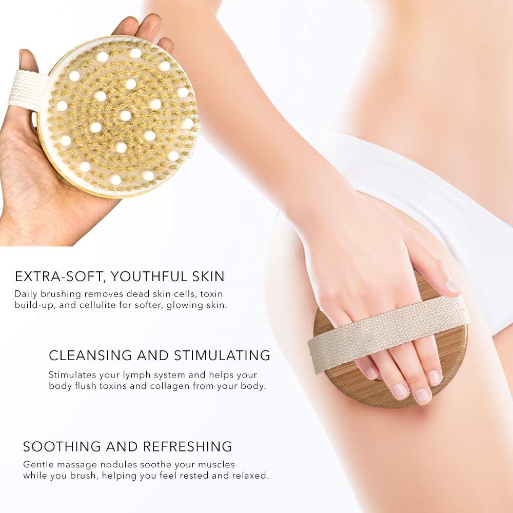 CSM Escova Corporal Escovação Seca Para Drenagem Linfática-Conjunto De Esfoliante De Cerdas De Javali Natural Com Facial