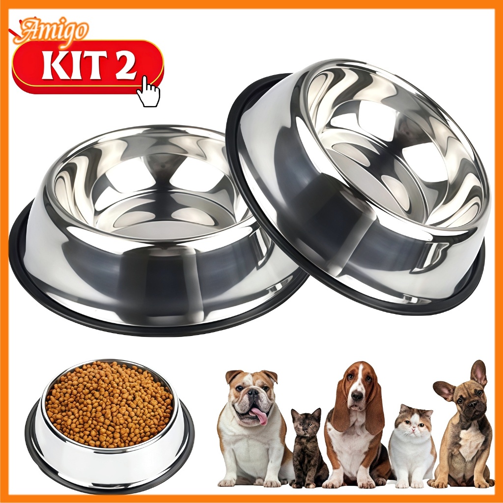 Comedouro Bebedouro Inox 304 Anti-Derrapante Silicone - Resistente a Impactos para Cães, Gatos e Coelhos em Oferta na Shopee