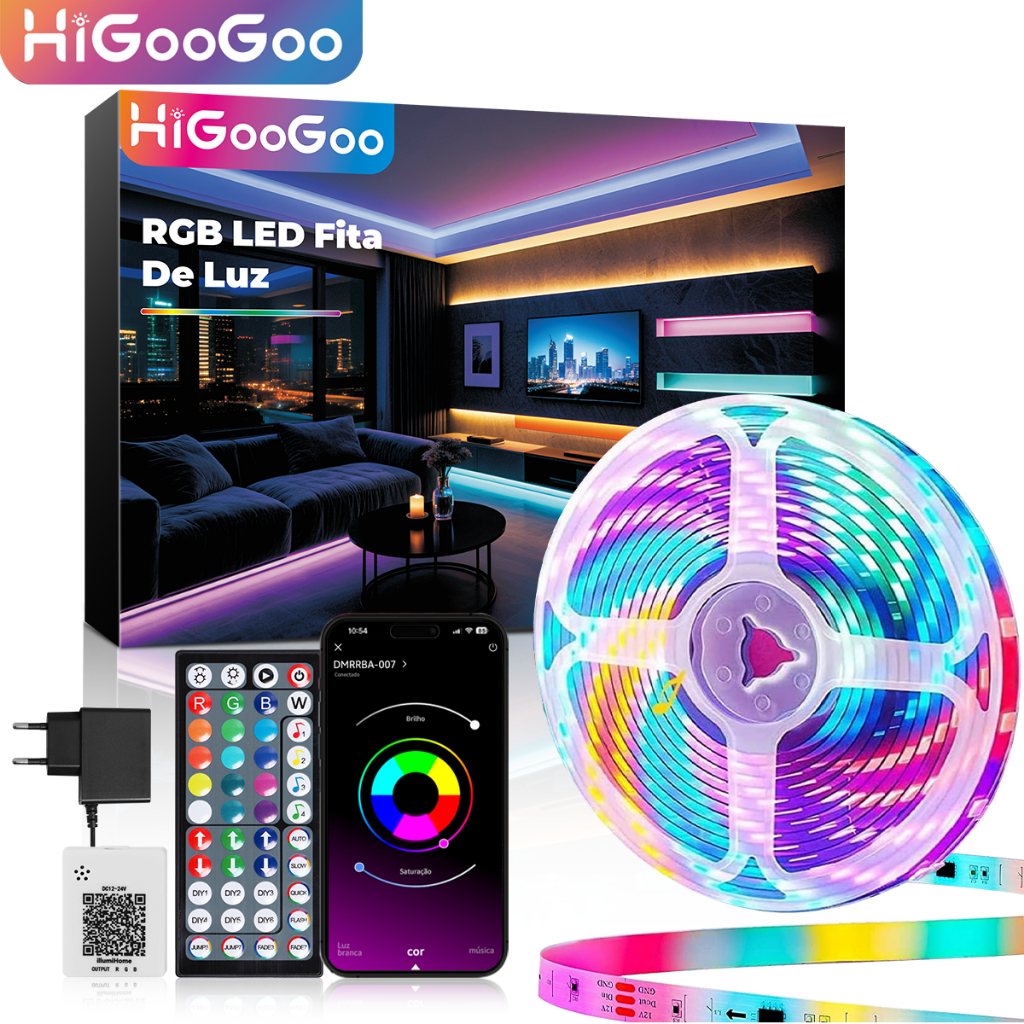 HiGooGoo 30/40M Música Fita LED De Luz APP Controle Remoto RGB Luzes Controle 44 Teclas Para Quarto TV Fundo Com Fonte