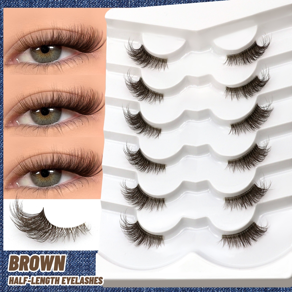 GROINNEYA Cílios Meio Marrom 6 Pares Olho De Gato Estilo Anime Transparentes Naturais Fofos Extensão De Enrolados em Oferta na Shopee