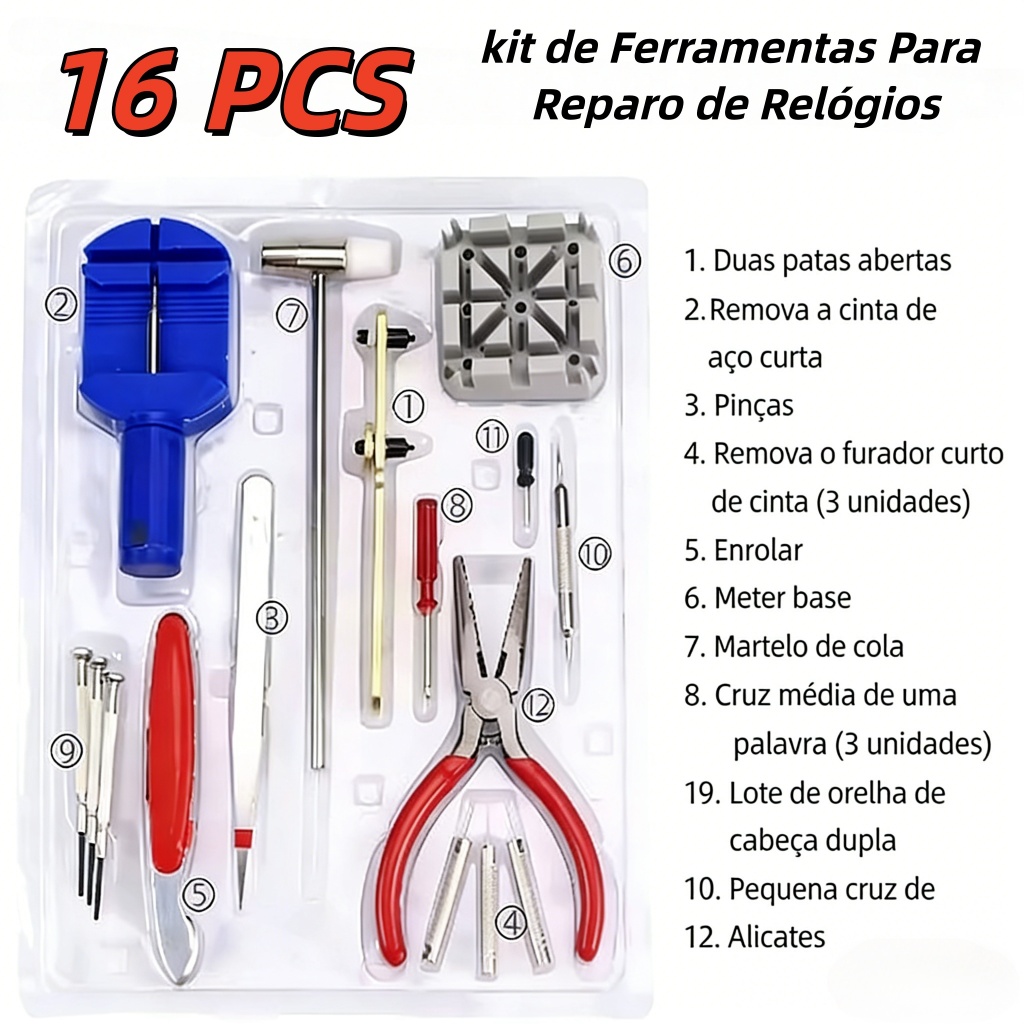 Kit Relojoiro 16 Pecas Ferramentas Para Relogios
