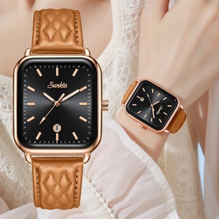 LIGE Moda Relógio De Quartzo Feminino Pulseira De Couro Macio À Prova Dwaterproof Água Pulso Calendário Simples Dial