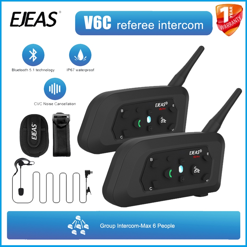 EJEAS Tipo C V6C Pro + Árbitros De Futebol Profissional Interfone BT5.1 Para 2 Duplex Falando Fones De Ouvido De Bicicle