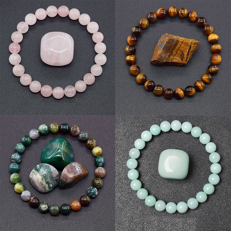 Imagem Contas De Pedra 8MM Pulseiras Frisadas Pedras Preciosas De Cristal Meditação Yoga Jóias Presente