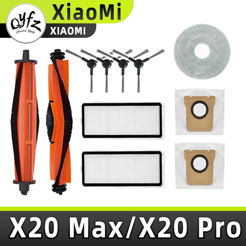 Qyfz adequado para Xiaomi varrendo robô x20 MAX/x20 PRO acessórios malha de filtro de escova principal, esfregão, saco d
