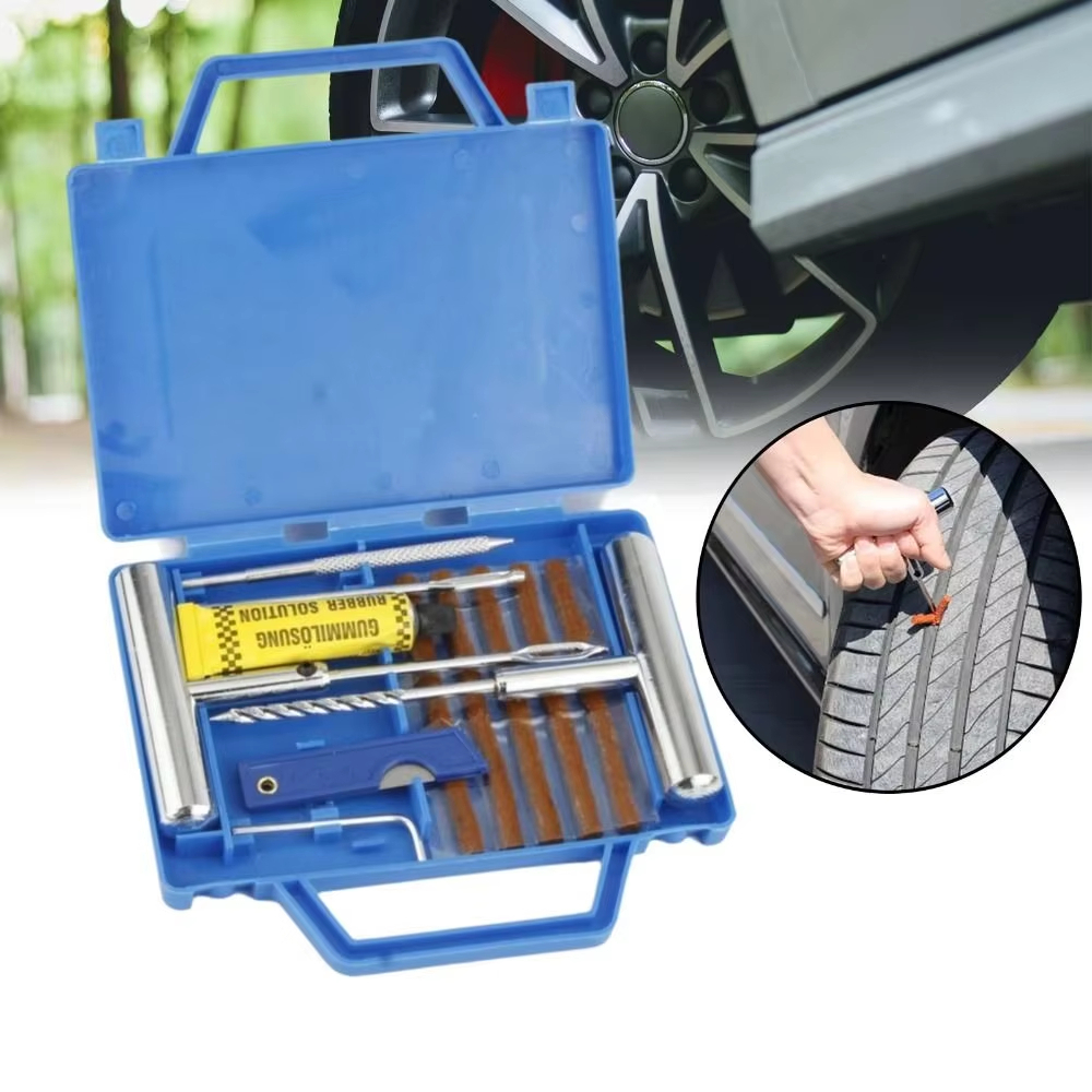 Kit Remendo Macarrão Reparo Conserto Furo Remendo Pneu Carro Moto Sem câmara Metal 12pçs + Maleta