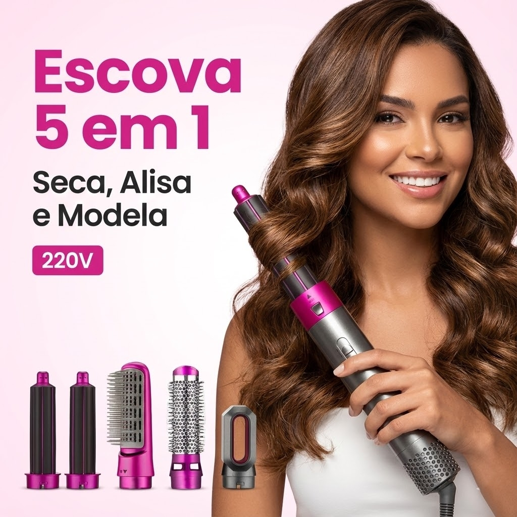 Escova 5 em 1 Secador, Pente, Modelador, Aumenta volume Profissional 220V