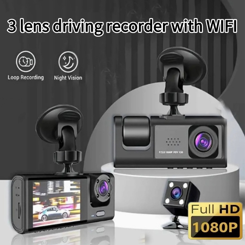Carro Caixa Preta DVR Gravador De Condução De 3 Lentes Com wifi Vigilância De 1080P HD Visão Noturna