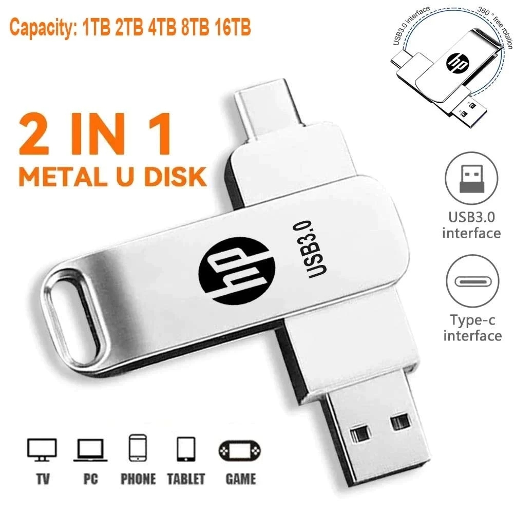 2 Em 1 128TB 64TB 32TB 16TB 8TB 4TB 2TB 1TB USB 3.0 Flash Drive 2TB Pen De Alta Velocidade Metal À Prova Dwaterproof Águ