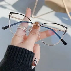 Óculos Anti Luz Azul Coreano Feminino Masculino Moda Cat Eye Fashion Armação de Metal