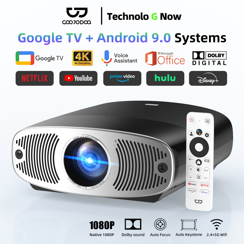 Projetor GOOJODOQ 4K 25000 Lumens Full HD 1080p Compatível Com Android 9.0 Original Netflix + Google TV , 850 ANSI