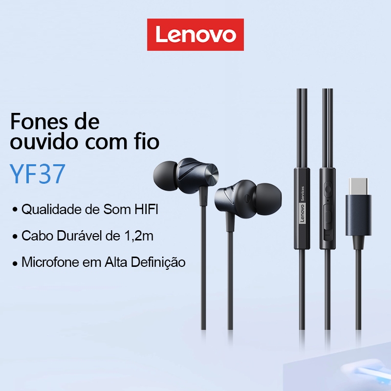 Fones De Ouvido Com Fio Lenovo YF37 Efeito Sonoro De Grau HIFI Redução De Ruído Para Jogos De Baixa Latência Microfone