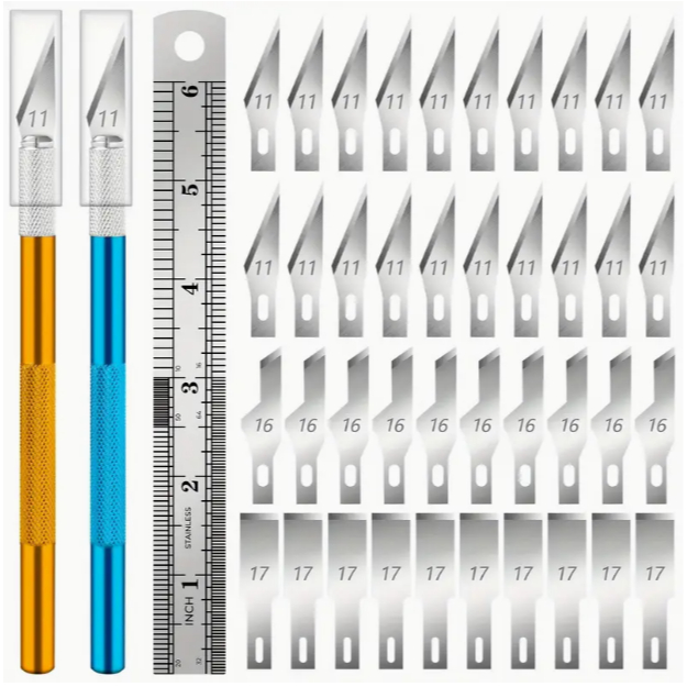 Faca utilitária de 15 cm, 2 facas utilitárias com 40 lâminas sobressalentes, faca artesanal, faca de Hobby, conjunto de