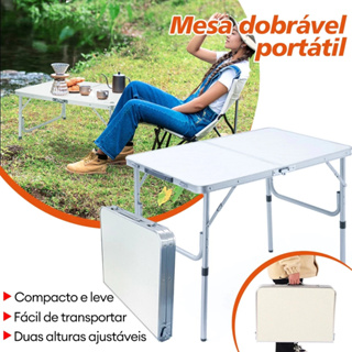 Mesa Dobrável Portátil 120*60*70cm em Alumínio｜Transforma-se em Maleta de Viagem｜Tampo em MDF Ideal para Praia e Camping em Oferta na Shopee
