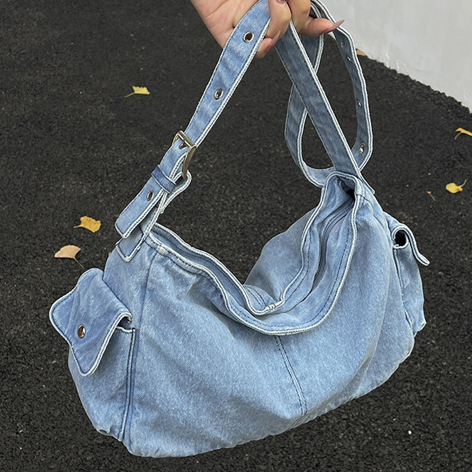 Bolsa jeans feminina novo estilo bolsa mensageiro de um ombro alça de ombro larga bolsa de um ombro para