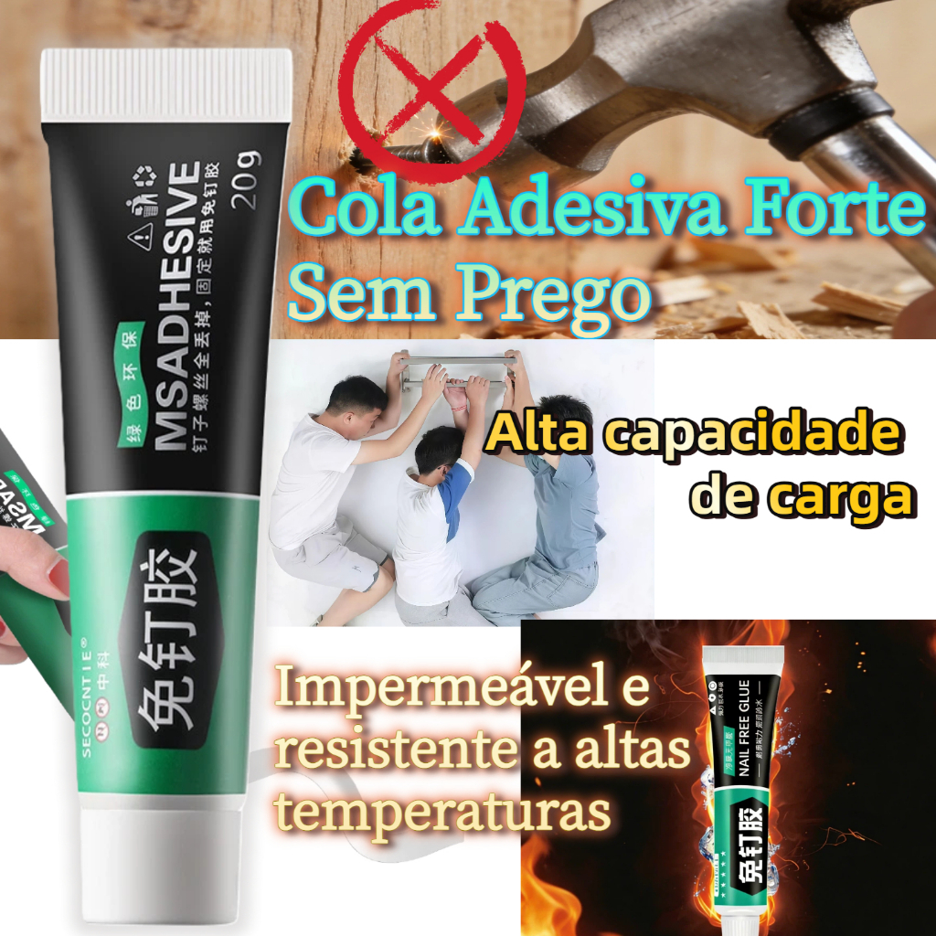 MEDOOSI Cola Adesivo Extra Forte - Sem Prego, Multifuncional Impermeável | Fixa Tudo: Vidro, Metal, Cerâmica, Madeira