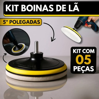 Kit Boina Lã Polimento Automotivo 125mm 5 Polegadas Com Suporte Velcro Para Politriz Furadeira e Parafusadeira em Oferta na Shopee