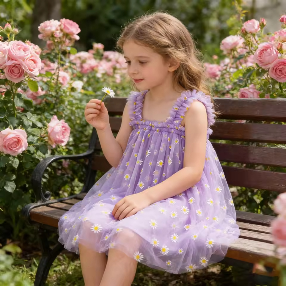 Vestido De Verão Meninas Tulle Daisy Flowers Sweet Halter Princesa Para De 1-6 Anos De Idade em Oferta na Shopee
