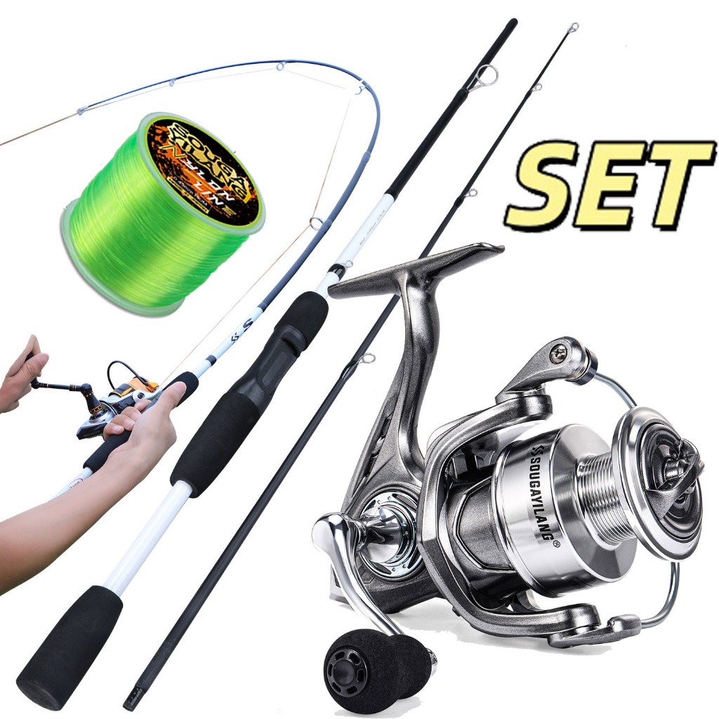 Sougayilang Vara De Pesca Giratória De Fibra De Carbono 1.65m Com Isca De Linha De Carretel Conjunto Completo 1000-4000 
