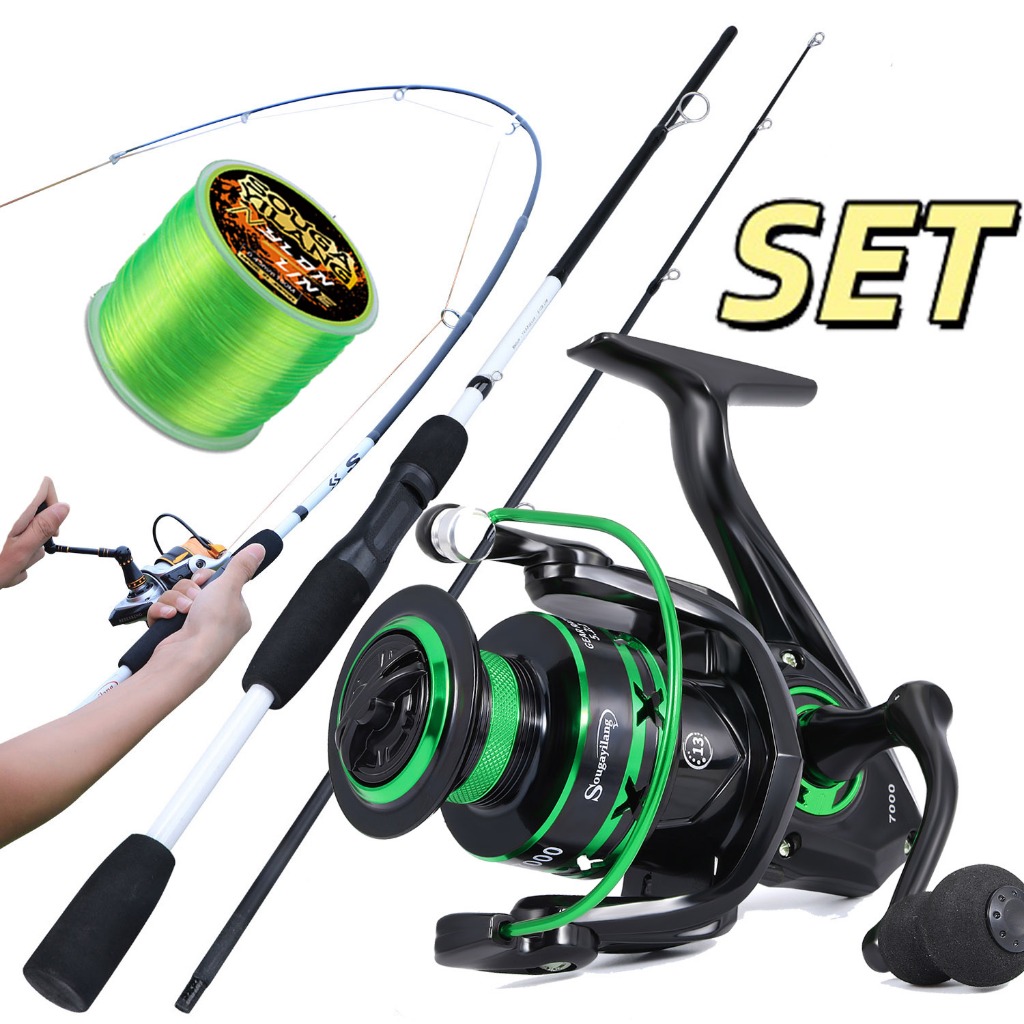 Sougayilang Conjunto Completo De Vara De Pesca Giratória De 2 Seções De 1.65 M Em Fibra De Carbono Com Carretel Giratóri