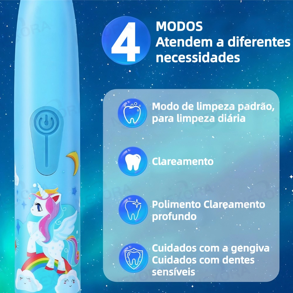 Escova Dental Elétrica Ultra-Sônica Para Crianças Acústica Onda Fofa Cabelos Suaves Dupla Face Limpa Cuidados-NEXORA