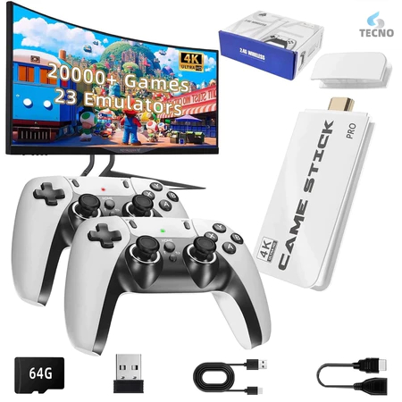 Imagem 2025 Novo Videogame Stick M15 Pro 4k 64gb Hdmi Com 2 Controles Sem Fio + 20mil Jogos