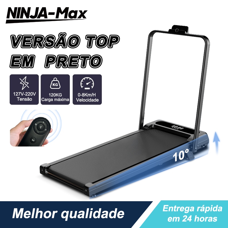 NINJA-MAX Esteira Elétrica Casa Rampa 10° Ajustável Preto Premium Motor Silencioso Controle Remoto de Velocidade Suporta