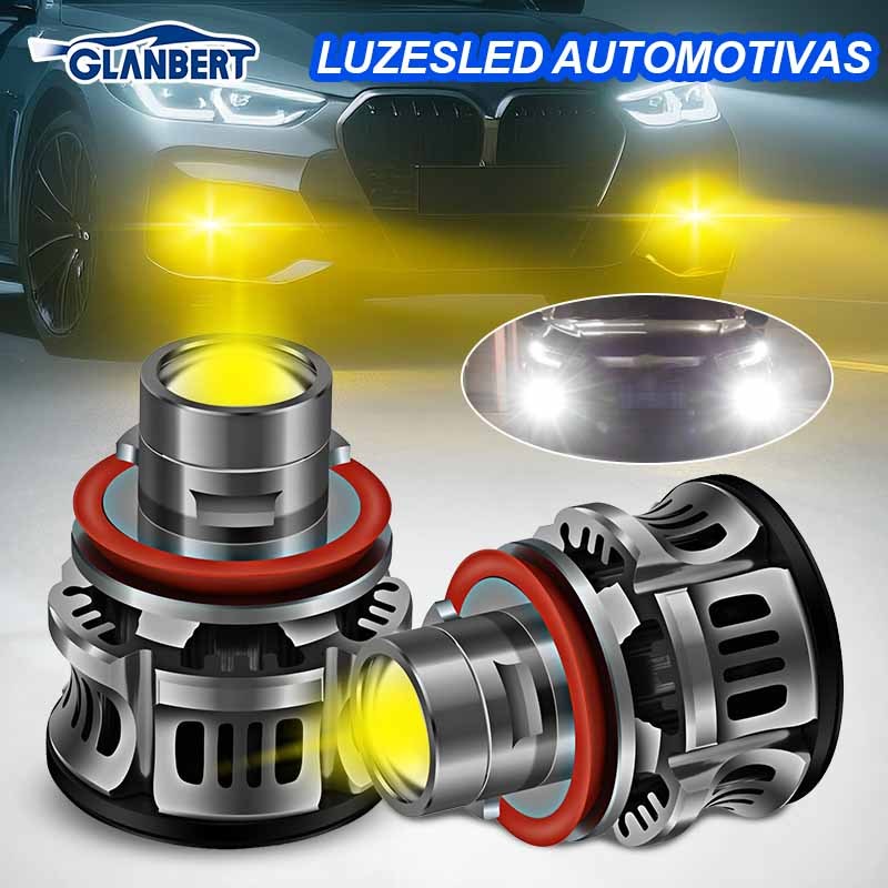 2 Pçs Carro Led Lente Laser Nevoeiro Lâmpadas H11 De Holofote Feixe Alto/Baixo Foglight 9005 9006 H8 H9 Amarelo Branco