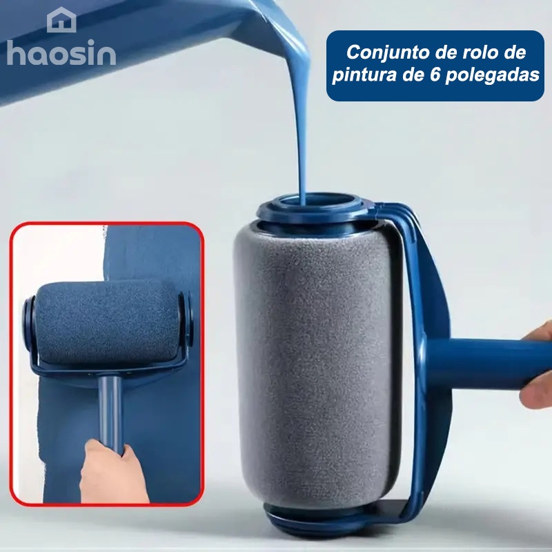 Kit de Pincel Rolo de Pintura Easy Glide de 6 Polegadas para Pintura de Paredes, com Cabo Extensível de 72 cm