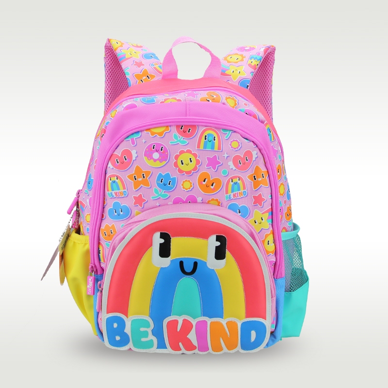 Nova Mochila Escolar Infantil Meninas Bonito De Ombro Dos Desenhos Animados Rosa Smiley Arco-Íris Sacos Infantis 14 Pole
