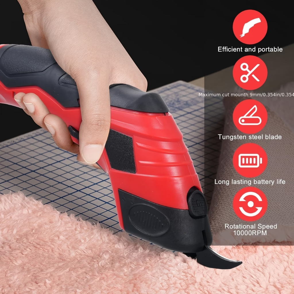 Tesoura de Costura Elétrica Preta - Recarregável 3.6V, Bateria Longa Duração | Ideal para Artesãs, Costureiras e Trabalh