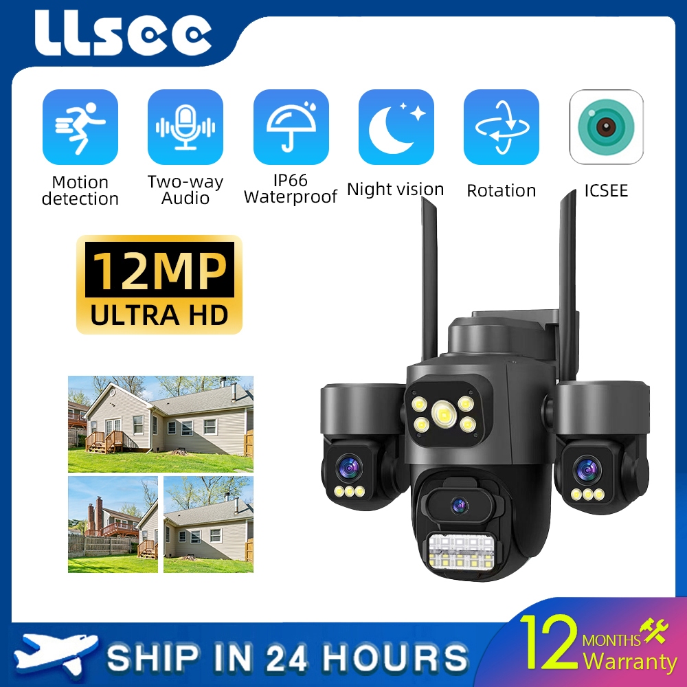 LLSEE ICSEE 3 Lentes 3 Quadros 6K HD 12MP CCTV Sem Fio wifi Ao Ar Livre À Prova D'água Detecção AI Rastreamento De Movim