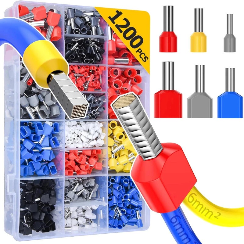 1200 Peças Terminal Ilhós Tubolar Isolado Duplo 0.5 Até 16mm²