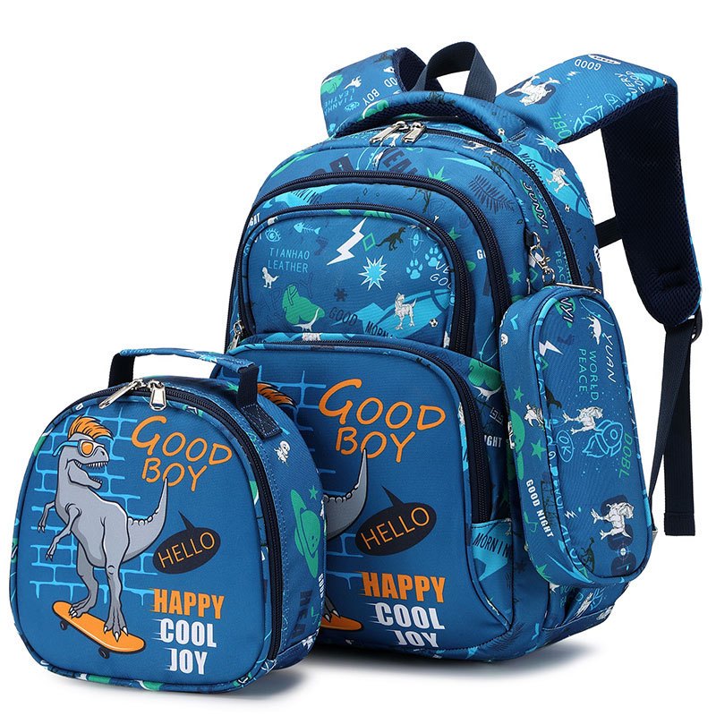 Kit Mochila Escolar Dinossauro Infantil Masculina + Lancheira Transversal + Estojo Menino