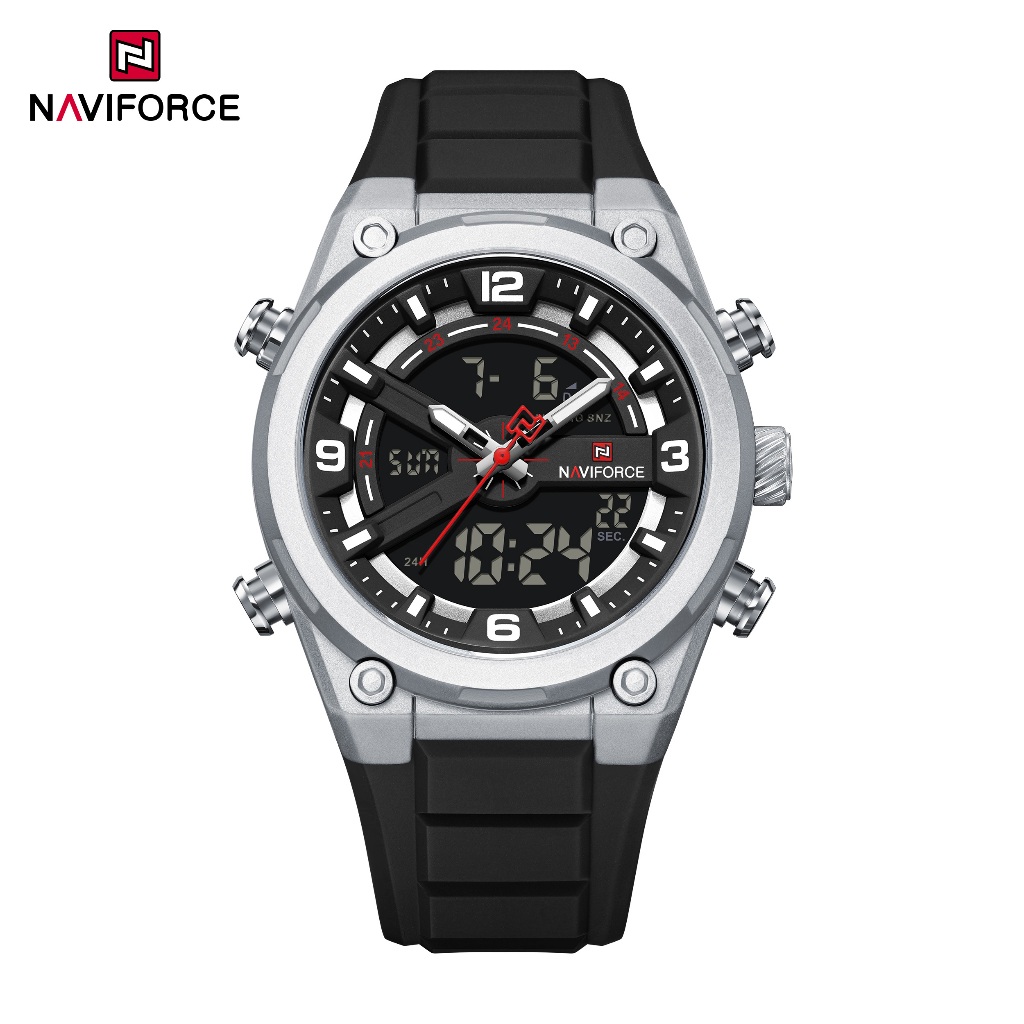 NAVIFORCE 9265 Movimento De Exibição Dupla , Função De Calendário Duplo , Pulseira De Silicone , Relógio Masculino