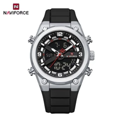 NAVIFORCE 9265 Movimento De Exibição Dupla , Função De Calendário Duplo , Pulseira De Silicone , Relógio Masculino
