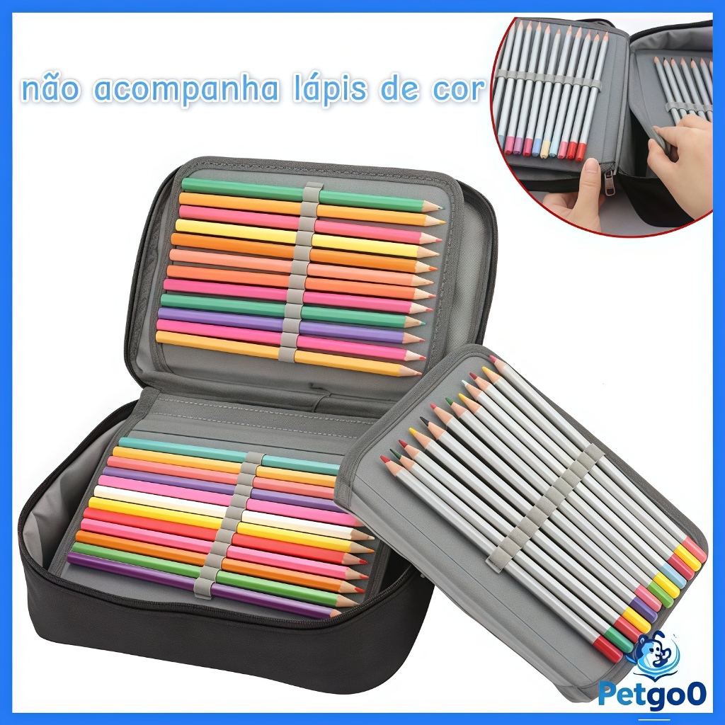 Estojo 72 Pens Escolar Box Nylon Com Alça Feminino/Masculino Organizador Com Divisórias Zíper Infantil