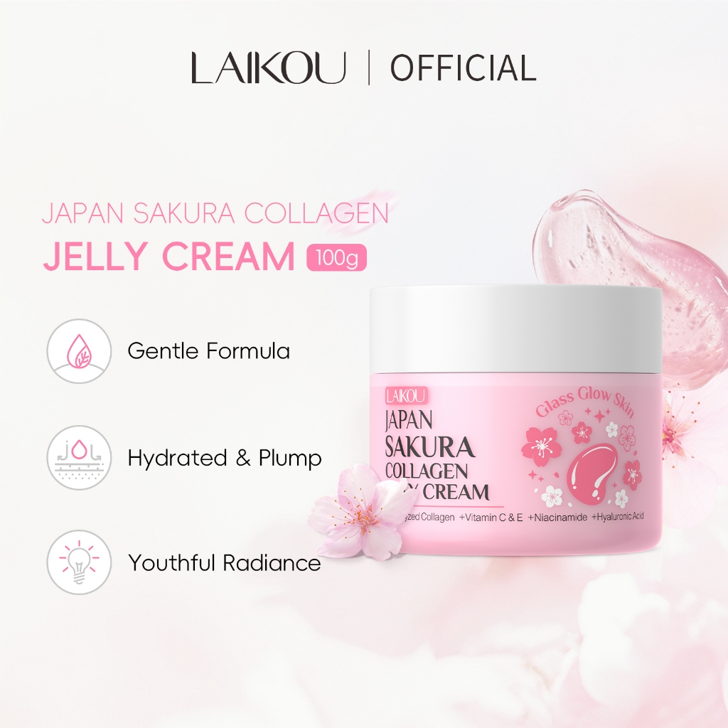 LAIKOU Japão Sakura Colágeno Geléia Creme 100g-Vidro Brilho Pele , Antienvelhecimento , Hidratante E Iluminador Para Orv