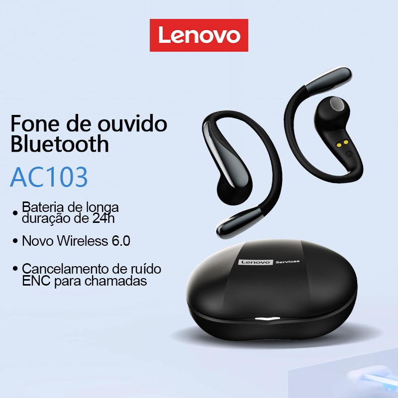 Lenovo AC103 Fones De Ouvido Bluetooth Hi-Fi Qualidade De Som ENC Chamada Redução De Ruído Sincronização De Áudio E Víde