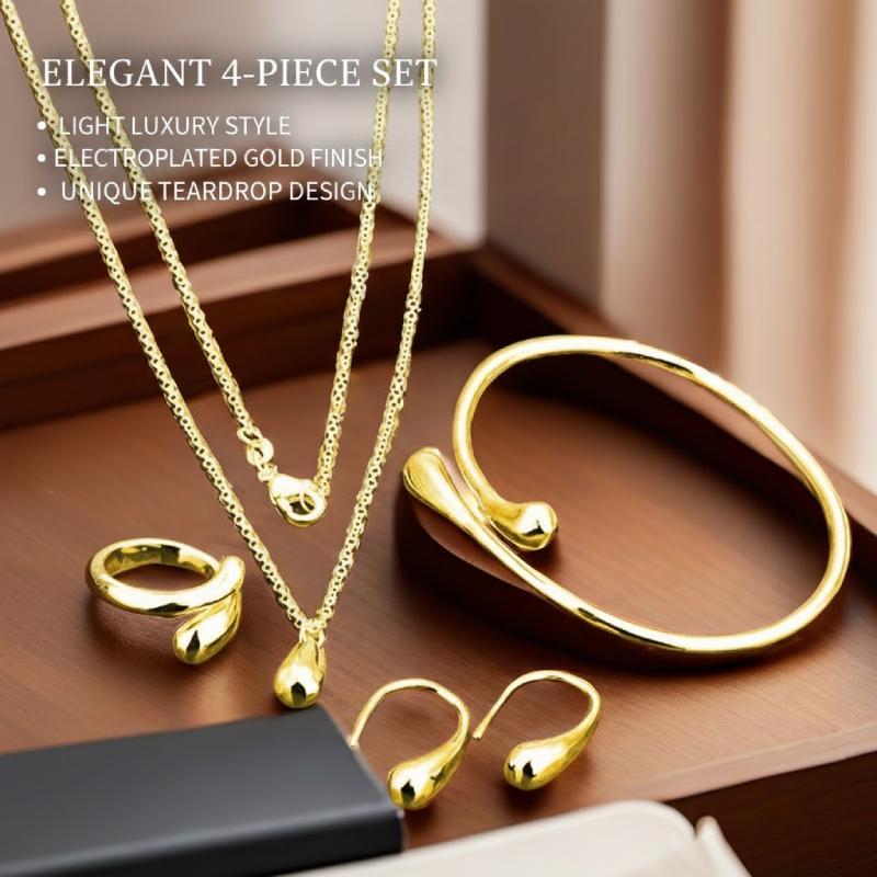 Teardrop 4 Pcs Conjunto De Joias Elegante Colar Pulseira Brincos Anel Presente De Natal