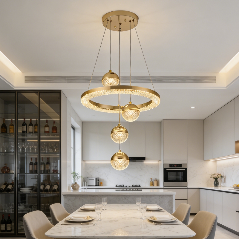 110V-220V Lustre Moderno de Cristal e Acrílico com Controle Remoto 3 Cores LED