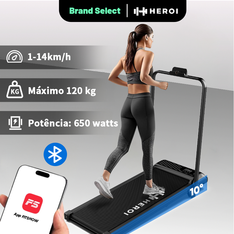HEROI Esteira Elétrica, Silenciosa, com Bluetooth, 1-14km/h, Equipamento de Ginástica