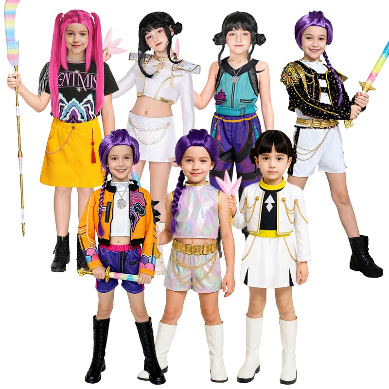 Meninas KPop Demon Hunters Rumi Mira Zoey Cosplay Traje Criança Ídolo Dança Grupo Uniforme Roleplay Vestido Fantasia