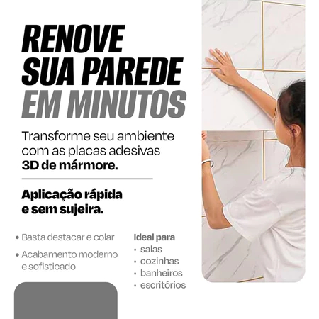 Até 50 Placas 9m² Mármore Vinílico Adesivo 60x30 Parede Decoração Lavável - Envio de São Paulo.